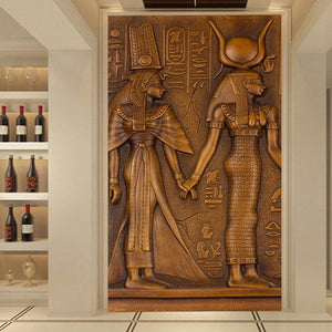 Mural de papel pintado con faraón egipcio y reina en relieve, tamaños personalizados disponibles