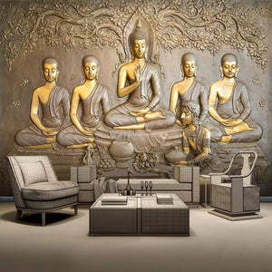 Embossed Golden Buddha Wallpaper Mural, Custom Sizes Available Wall Murals Maughon's 