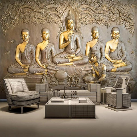 Image of Embossed Golden Buddha Wallpaper Mural, Custom Sizes Available Wall Murals Maughon's 
