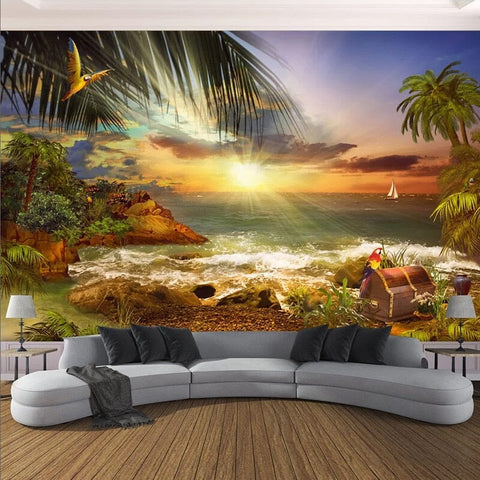Image of Enchanting Beach Sunset Wallpaper Mural, Custom Sizes Available Wall Murals Maughon's Waterproof Canvas 