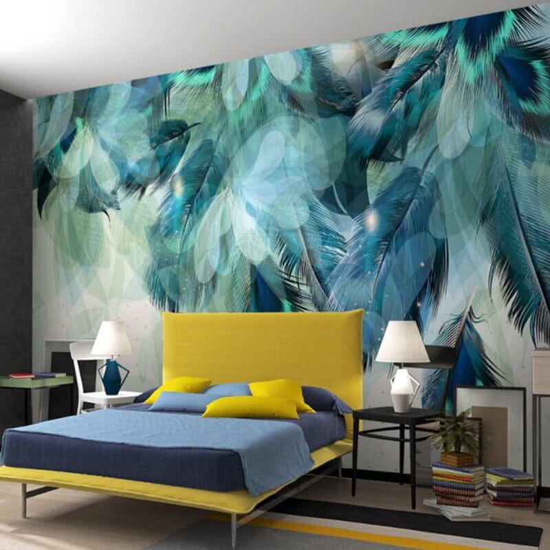 Ethereal Blue Feathers Abstract Wallpaper Mural, Custom Sizes Available Wall Murals Maughon's Waterproof Canvas 
