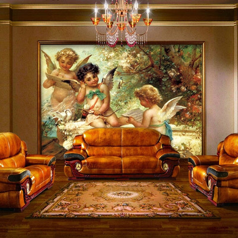 Image of European Angel Oil Painting Wallpaper Mural, Custom Sizes Available Wall Murals Maughon's 