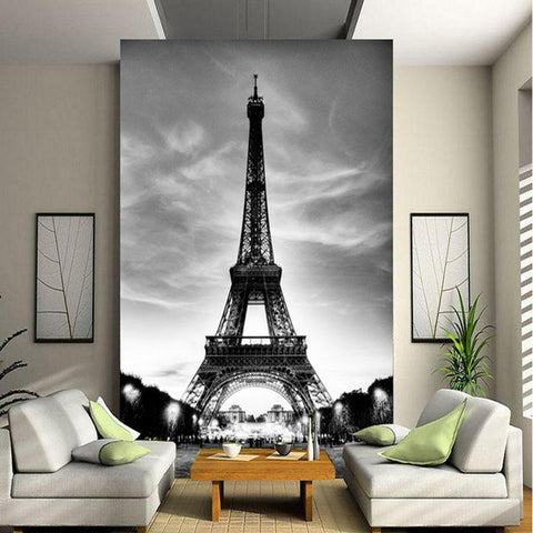 Image of European Architecture Black And White Eiffel Tower Wallpaper Mural, Custom Sizes Available Household-Wallpaper Maughon's 