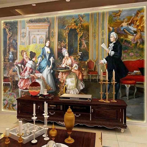 Image of European Court Oil Painting Wallpaper Mural, Custom Sizes Available Wall Murals Maughon's 