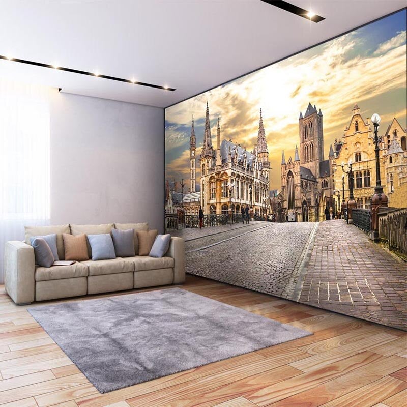 European Old City At Sunset Wallpaper Mural, Custom Sizes Available Wall Murals Maughon's 