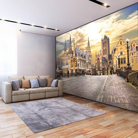 Image of European Old City At Sunset Wallpaper Mural, Custom Sizes Available Wall Murals Maughon's 