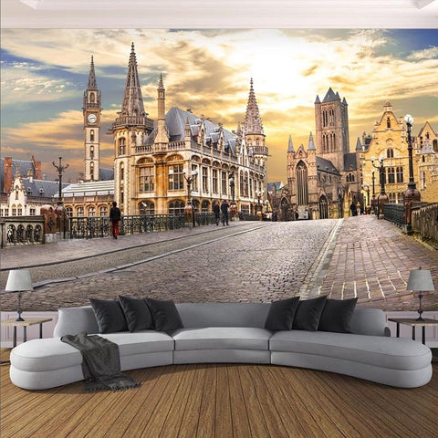 Image of European Old City At Sunset Wallpaper Mural, Custom Sizes Available Wall Murals Maughon's 