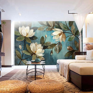 Mural de papel pintado de magnolias de pintura europea, tamaños personalizados disponibles
