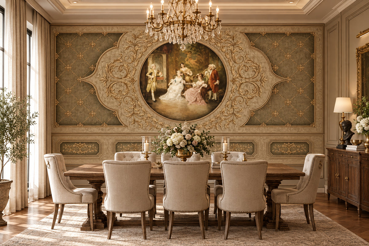 European Retro Classical Decorative Panel Wallpaper Mural, Custom Sizes Available