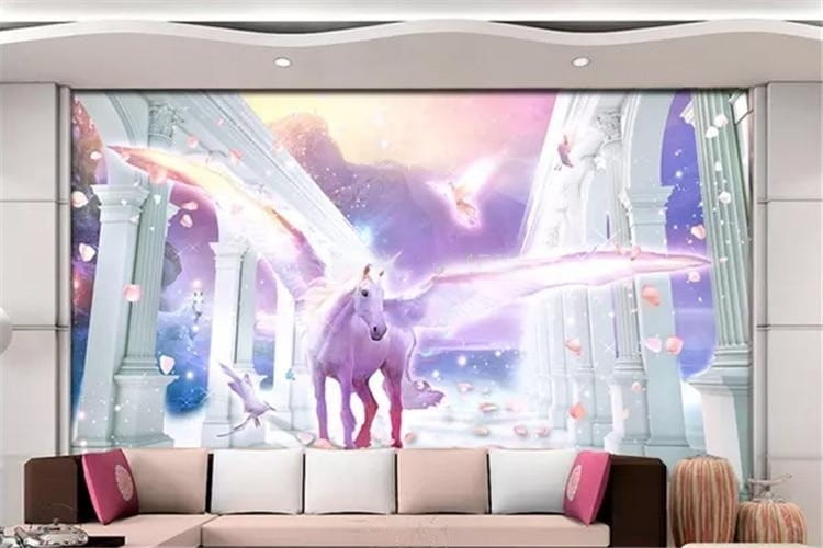 Enchanting Winged Unicorn Fantasy Art Wallpaper Mural, Custom Sizes Available