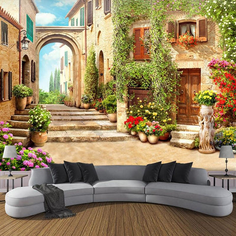 Image of European Street View With Arch Wallpaper Mural, Custom Sizes Available Household-Wallpaper Maughon's 