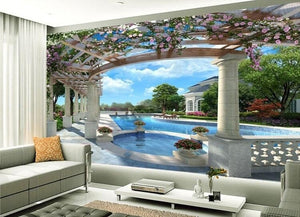 European Style Garden Swimming Pool Wallpaper Mural, Custom Sizes Available Wall Murals Maughon's 