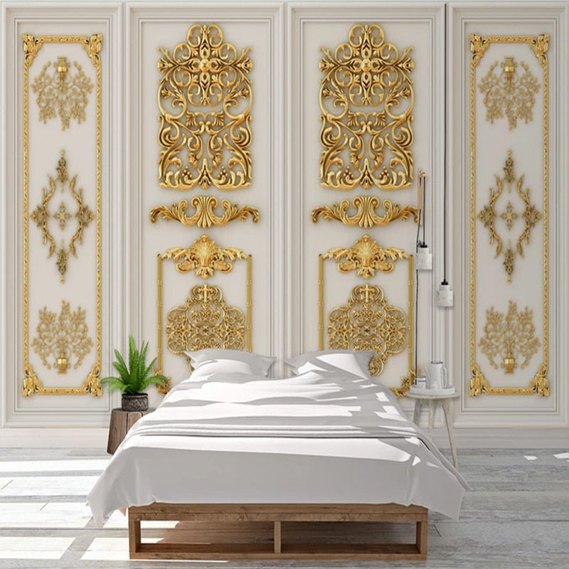 European Style Gold Embellished Wall Panels Wallpaper Mural, Custom Sizes Available Maughon's 