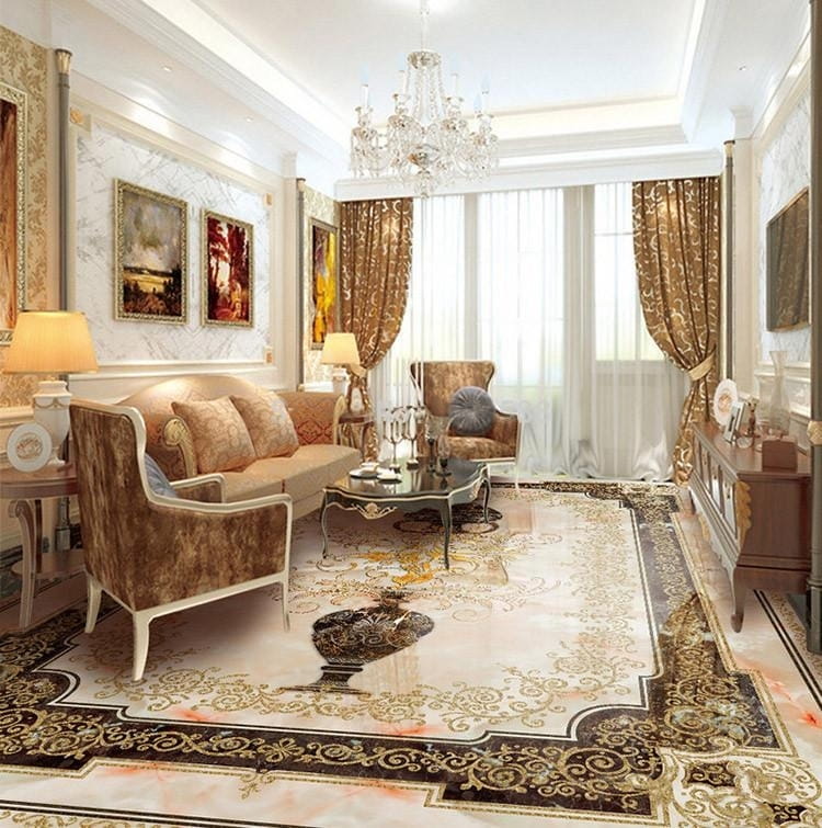 European Style Marble-look Floor and Vase Vinyl PVC Floor Mural, Self Adhesive,Custom Sizes Available