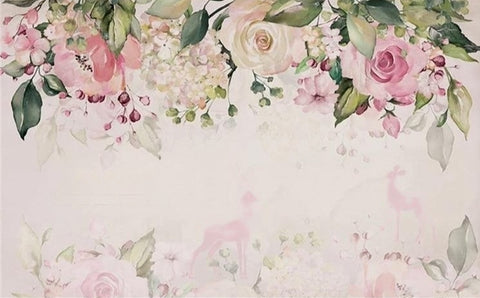 Image of Mural de papel pintado con flores rosas para habitación de niños, tamaños personalizados disponibles