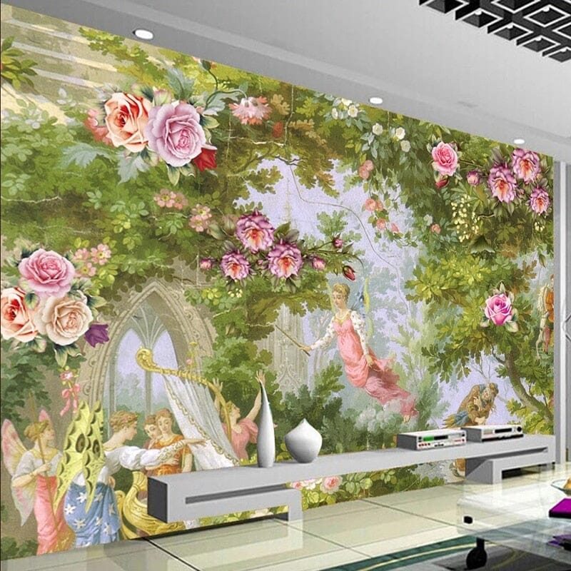 Fairies and Roses Wallpaper Mural, Custom Sizes Available Wall Murals Maughon's 