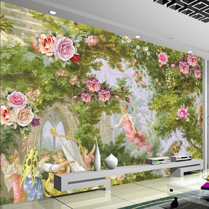 Fairies and Roses Wallpaper Mural, Custom Sizes Available