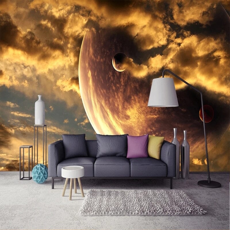 Fantasy Cloudy Planets Wallpaper Mural, Custom Sizes Available Wall Murals Maughon's Waterproof Canvas 
