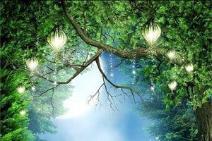 Magical Lantern Lit Forest Fantasy Wallpaper Mural, Custom Sizes Available
