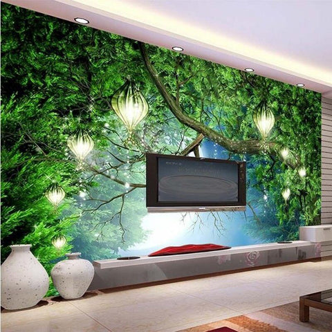 Image of Fantasy Lantern Lit Forest Wallpaper Mural, Custom Sizes Available Wall Murals Maughon's 