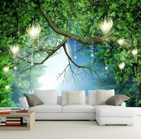 Image of Fantasy Lantern Lit Forest Wallpaper Mural, Custom Sizes Available Wall Murals Maughon's Waterproof Canvas 