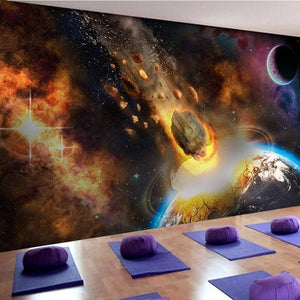 Explosive Meteor Striking Planet Fantasy Wallpaper Mural, Custom Sizes Available