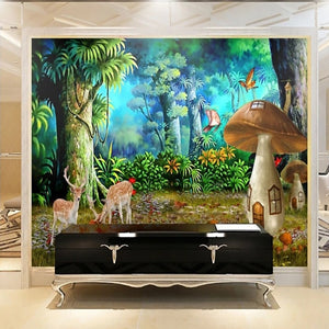 Idyllic Mushroom Village Wallpaper Mural, Custom Sizes Available