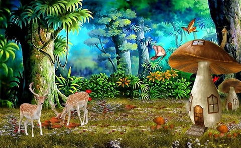Image of Fantasy Mushroom Village Wallpaper Mural, Custom Sizes Available Wall Murals Maughon's 