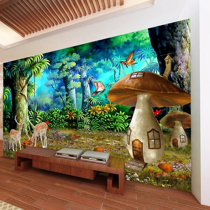 Fantasy Mushroom Village Wallpaper Mural, Custom Sizes Available Wall Murals Maughon's Waterproof Canvas 