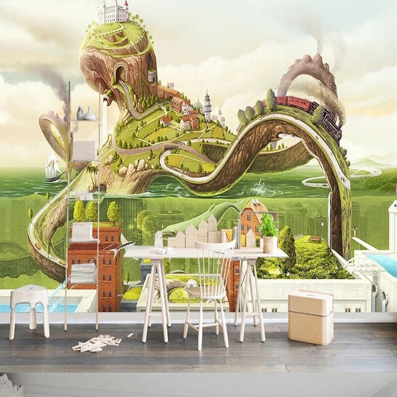 Fantasy Octopus Village Wallpaper Mural, Custom Sizes Available Wall Murals Maughon's 
