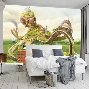 Fantastical  Octopus Village Wallpaper Mural, Custom Sizes Available