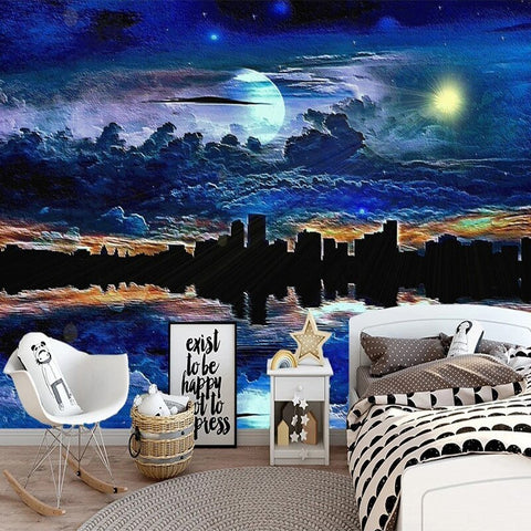 Image of Fantasy Reflection of City With Surreal Sky Wallpaper Mural, Custom Sizes Available Wall Murals Maughon's 