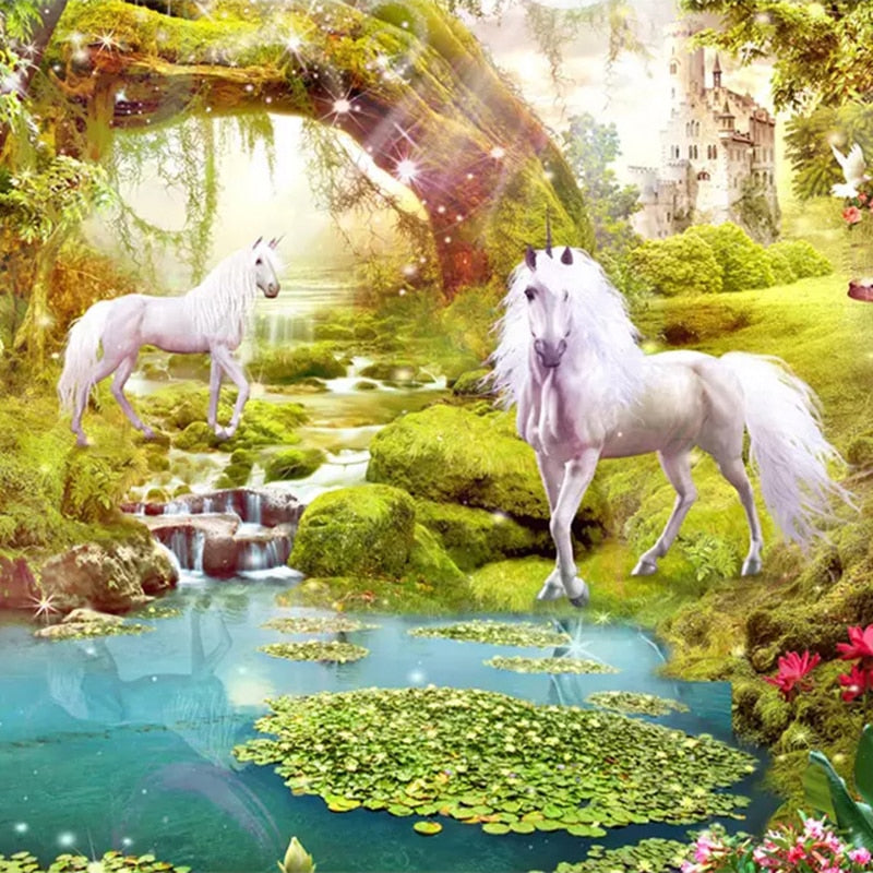 Fantasy Unicorns In the Woods Wallpaper Mural, Custom Sizes Available Wall Murals Maughon's 