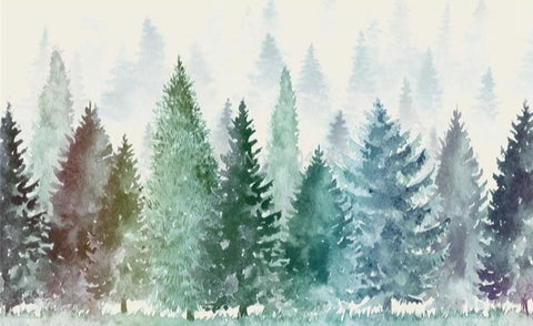 Image of Watercolor Misty Forest Wallpaper Mural, Custom Sizes Available