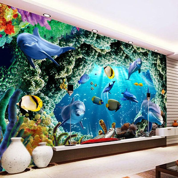 Stunning Dolphins And Tropical Fish Wallpaper Mural, Custom Sizes Avai ...