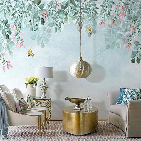 Image of Floral Garland and Butterflies Wallpaper Mural, Custom Sizes Available Maughon's 