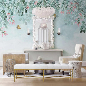 Lovely Floral Garland With Butterflies Wallpaper Mural, Custom Sizes Available