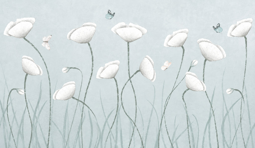 Flowers And Butterflies Botanical Wallpaper Mural, Custom Sizes Available Wall Murals Maughon's 