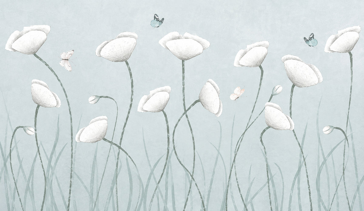 Flowers And Butterflies Botanical Wallpaper Mural, Custom Sizes Available Wall Murals Maughon's 