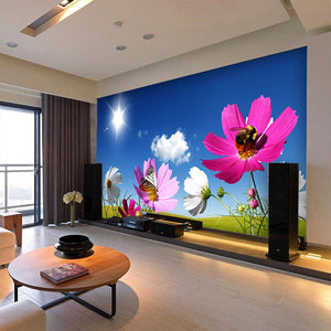 Sunny Field of Cosmos Wallpaper Mural, Custom Sizes Available