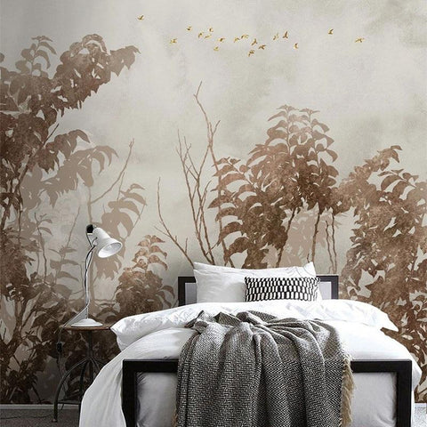 Image of Foggy Forest and Bird Wallpaper Mural, Custom Sizes Available Maughon's 