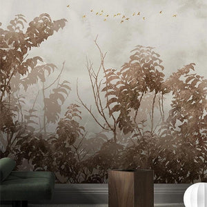 Foggy Forest and Bird Wallpaper Mural, Custom Sizes Available Maughon's 