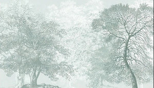 Ephemeral Foggy Outline of Trees Wallpaper Mural, Custom Sizes Available