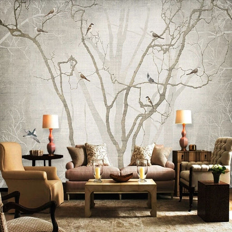 Image of Foggy Trees and Birds Wallpaper Mural, Custom Sizes Available Wall Murals Maughon's 
