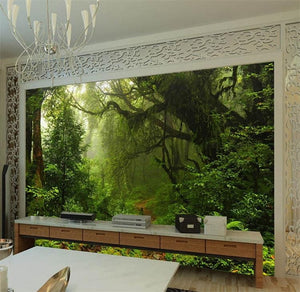 Mystifying Trail Through a Rainforest Wallpaper Mural, Custom Sizes Available