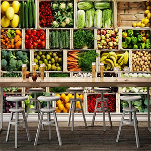 Boxed Fruits and Vegetables Background Wallpaper Mural, Custom Sizes Available