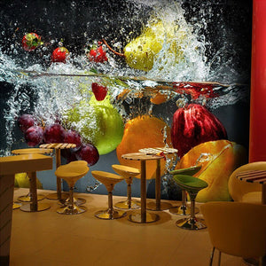 Refreshing Fruit Splashing Into Water Wallpaper Mural, Custom Sizes Available