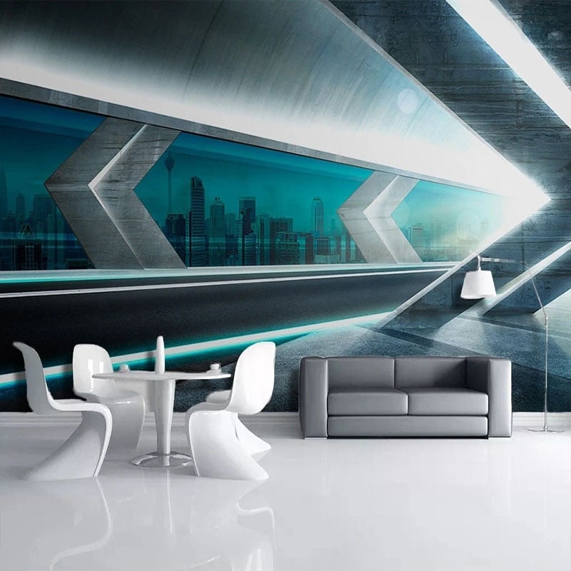 Futuristic Fantasy Urban Highway Wallpaper Mural, Custom Sizes Available Wall Murals Maughon's 