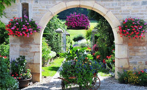 Beautiful Garden With Stone Archway Wallpaper Mural, Custom Sizes Available