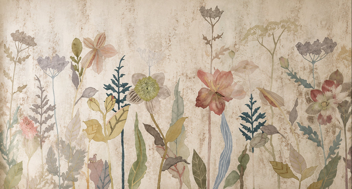 Garden Flower Hand-Painted Wallpaper Mural, Custom Sizes Available Maughon's 